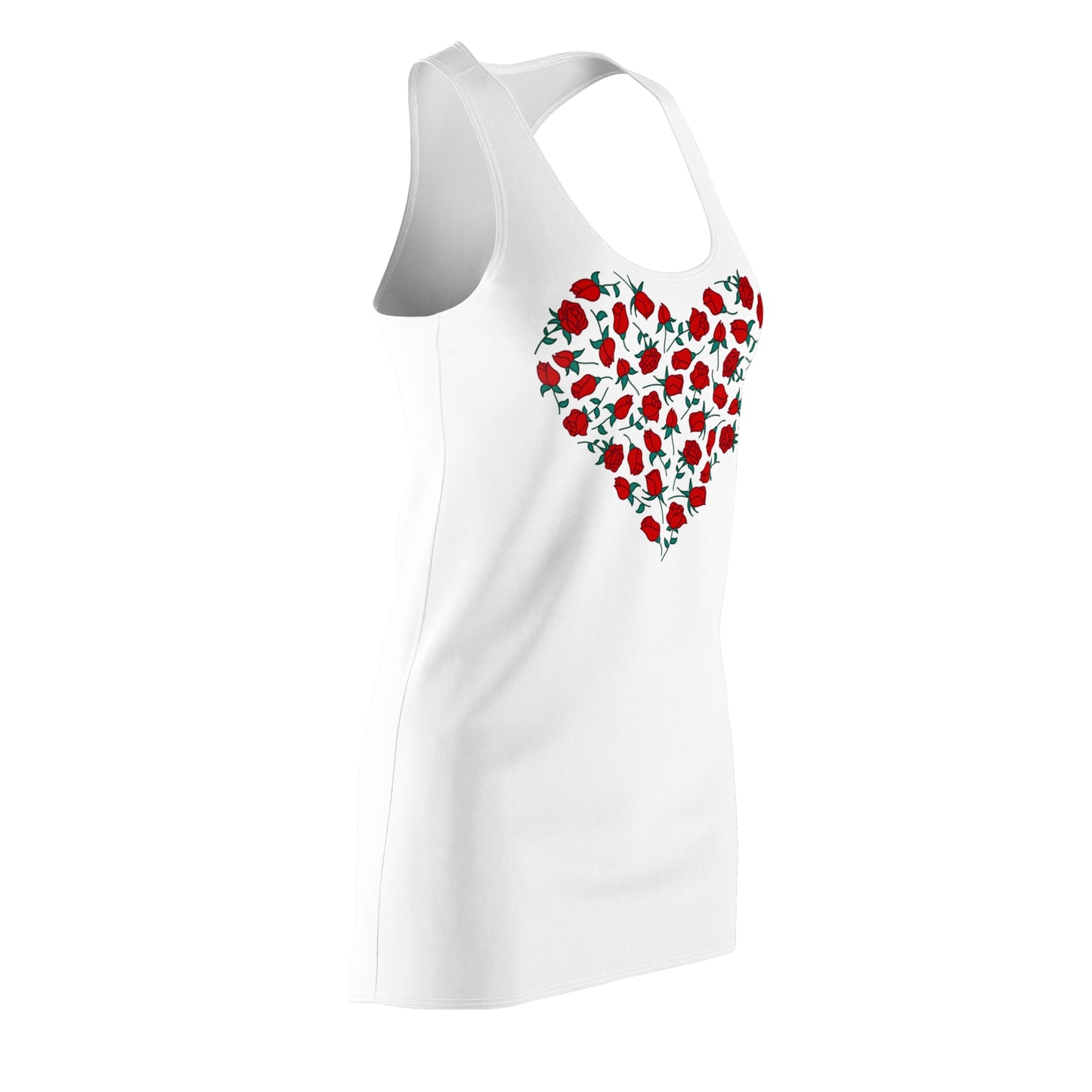 Racerback Kleid mit Rosenherz – Weißes Sommerkleid mit floralem Herz