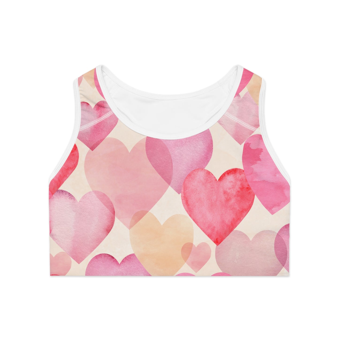 Damen Sport BH Herz Print Pink Rot Atmungsaktiv Yoga Fitness Top