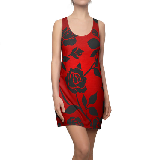 Rot Rosen Blumen Racerback Kleid – Elegantes Sommerkleid