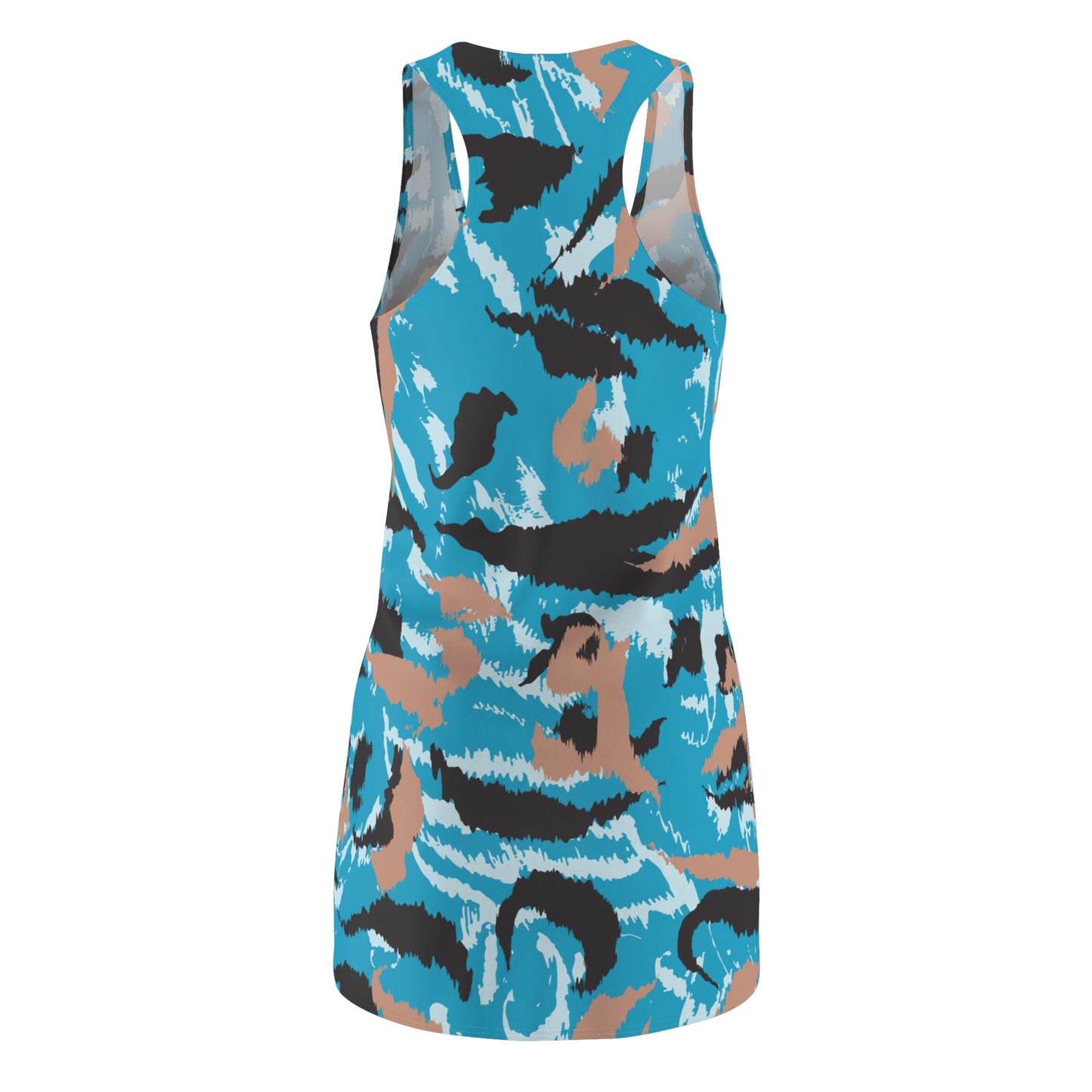 Abstrakt Racerback Kleid – Schwarz Beige Weiss Türkis Sommerkleid