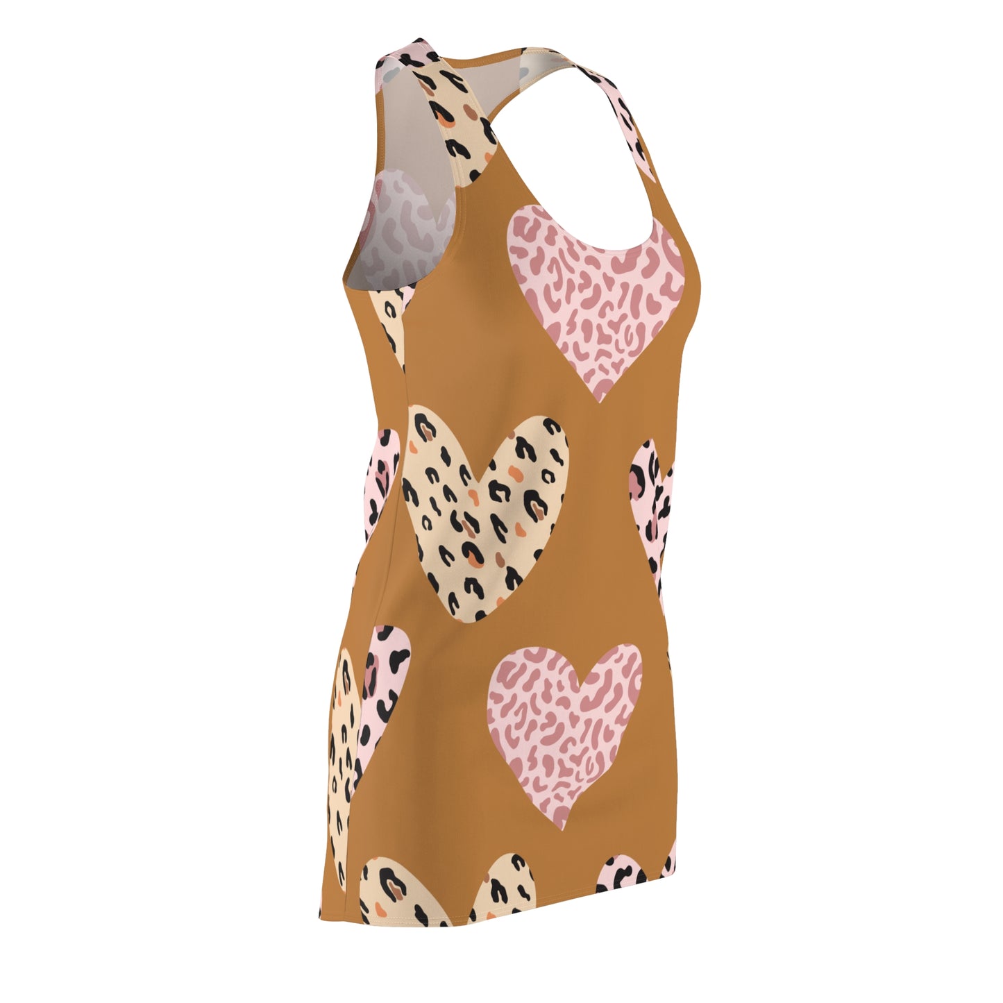 Hellbraun Herz Leopard Racerback Kleid – Weiß Pink Sommerkleid