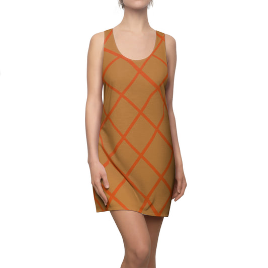 Braun Orange Karo Racerback Kleid – Elegantes Sommerkleid
