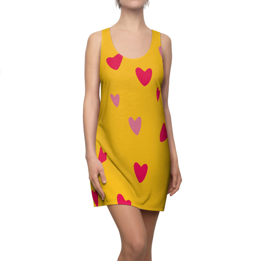 Pink Herz gelbes Racerback Kleid – Süßes Sommerkleid