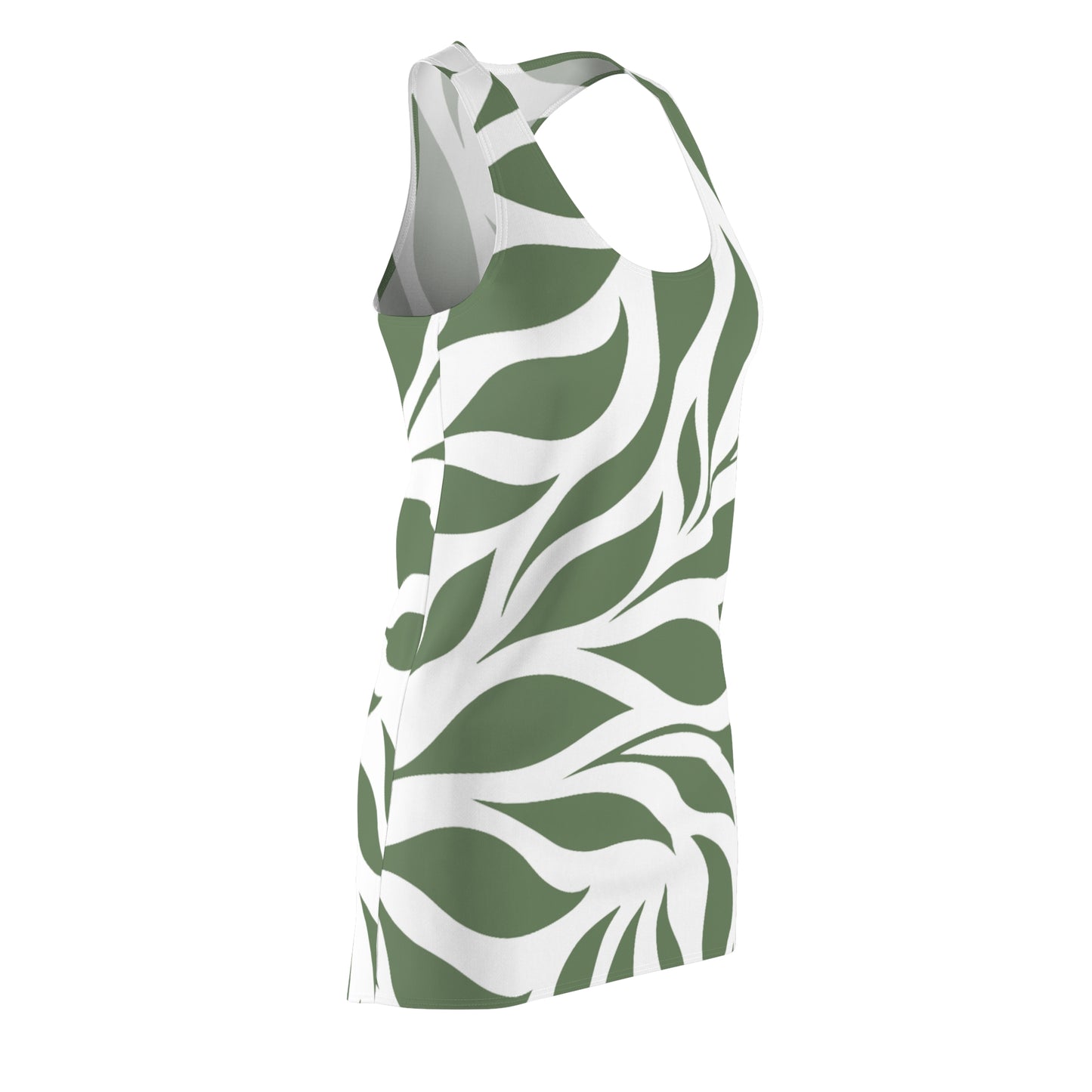 Grün Weiß Blatt Racerback Kleid – Natur Sommerkleid