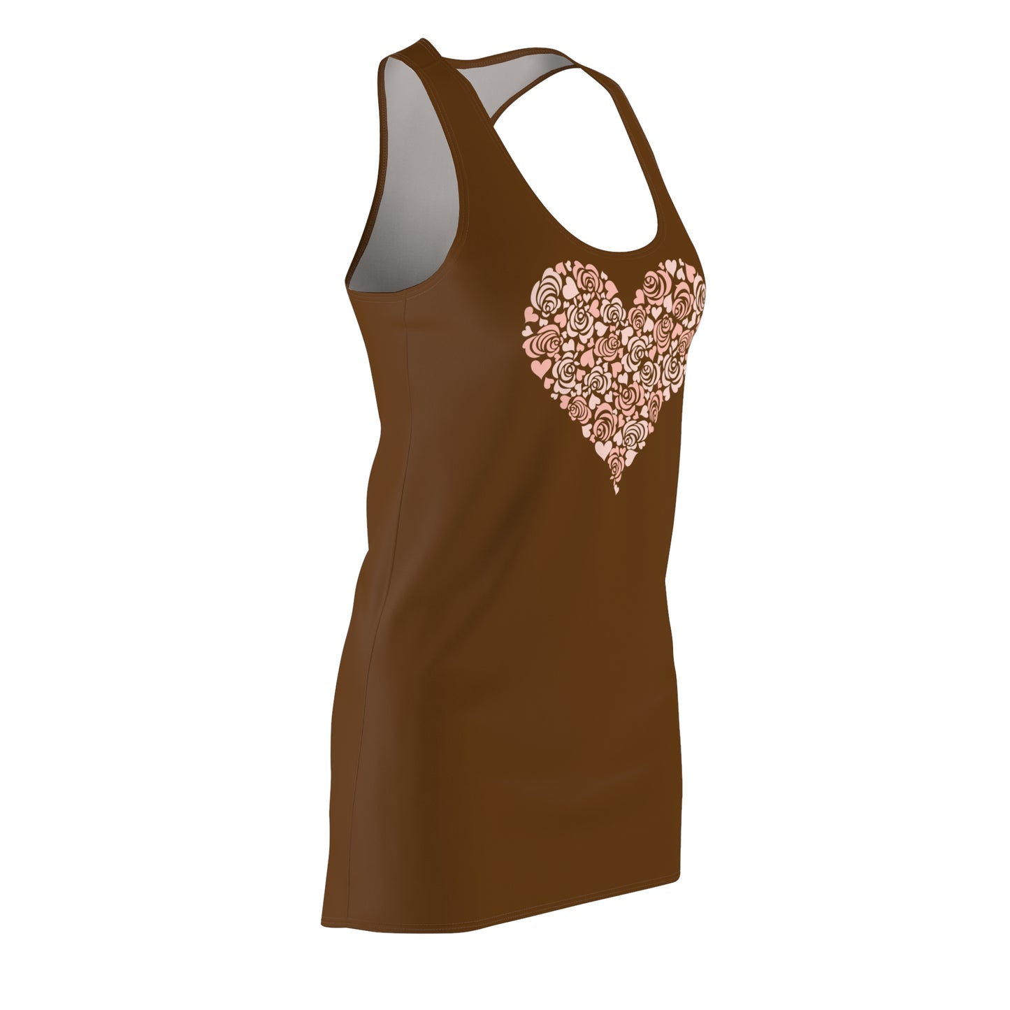 Braun Floral Heart Kleid Racerback Romantisches Sommerkleid