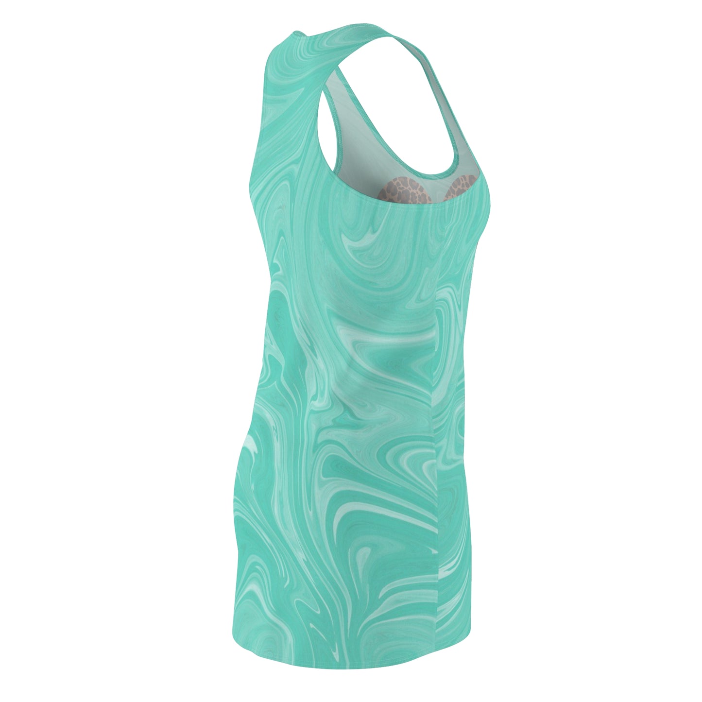 Türkis Leoparden Herz Racerback Kleid – Marmoriertes Sommerkleid