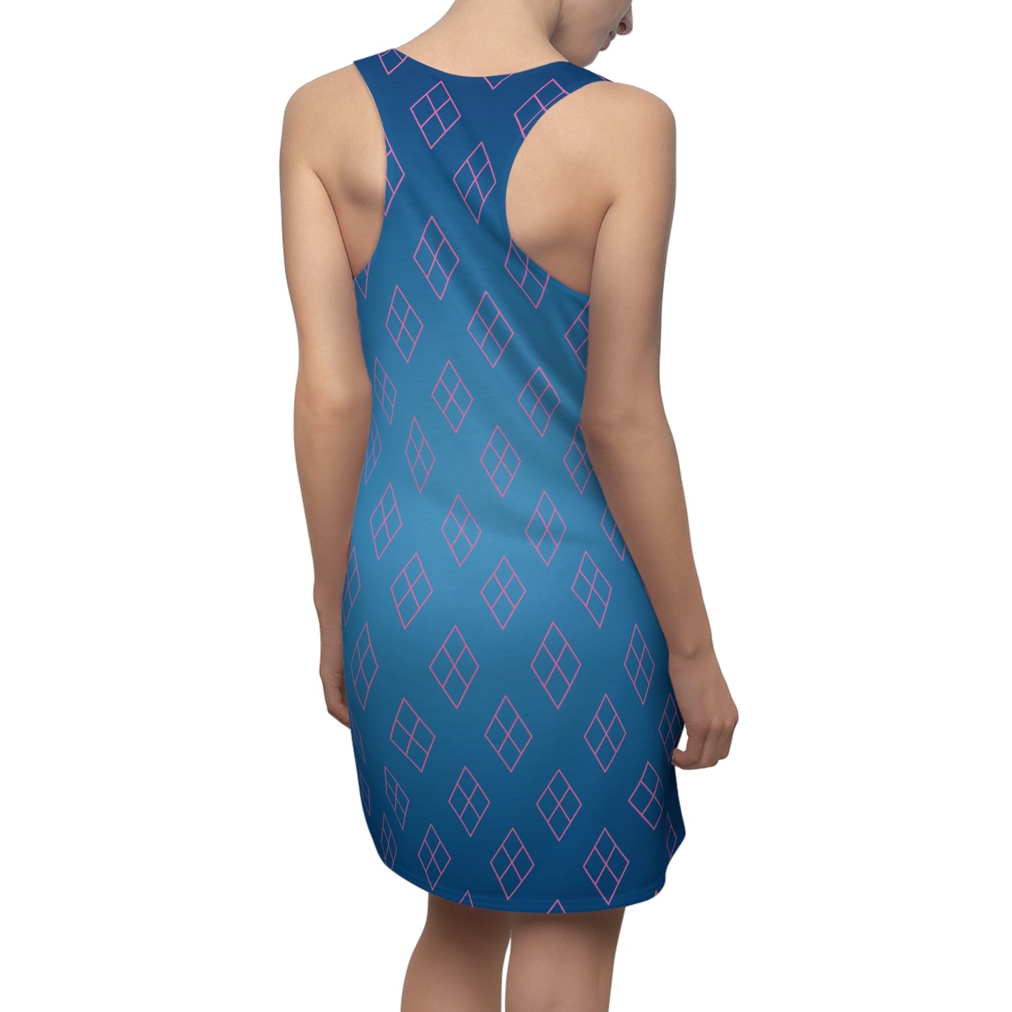 Blaues Racerback Kleid – Modernes Sommerkleid mit Rautenmuster Damen
