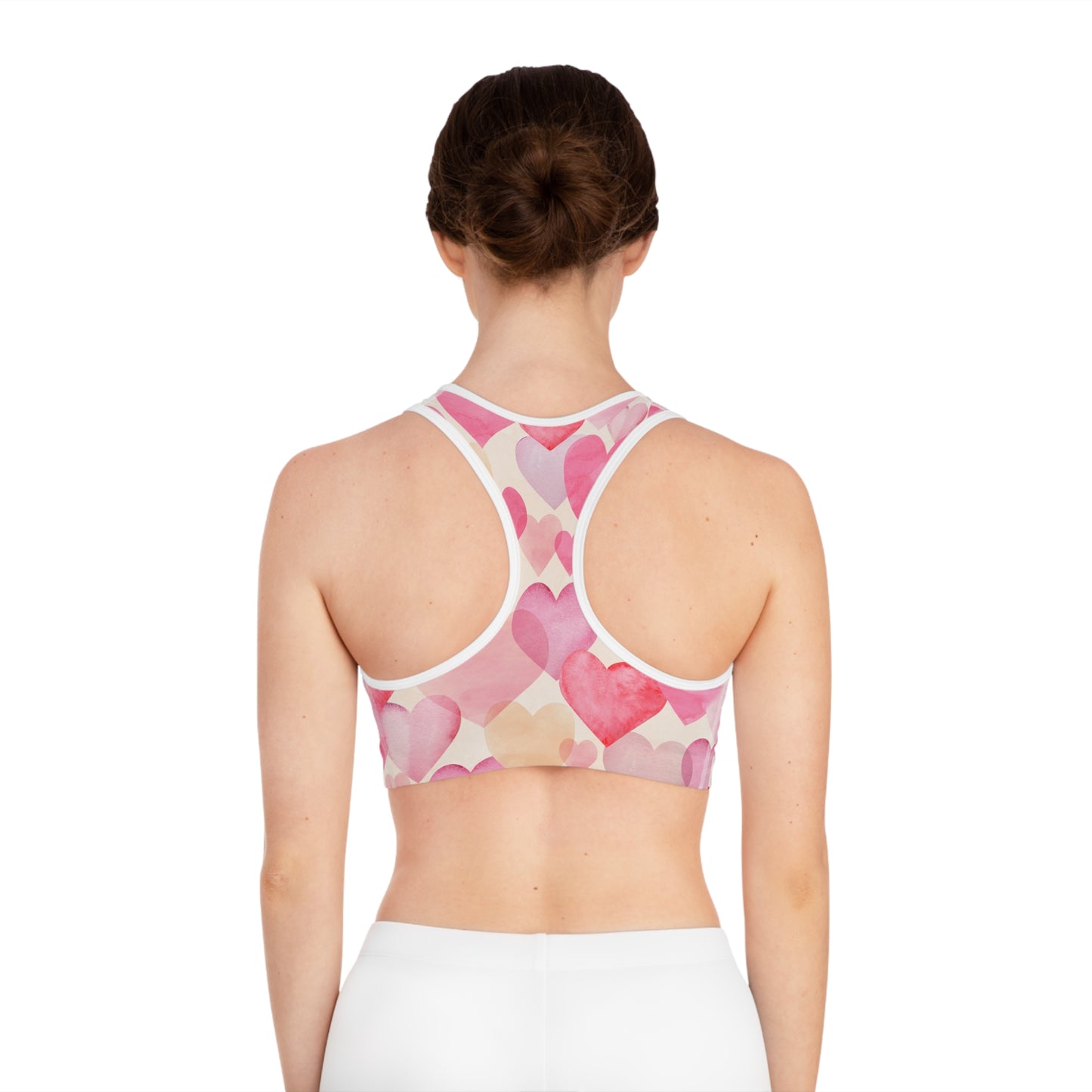 Damen Sport BH Herz Print Pink Rot Atmungsaktiv Yoga Fitness Top
