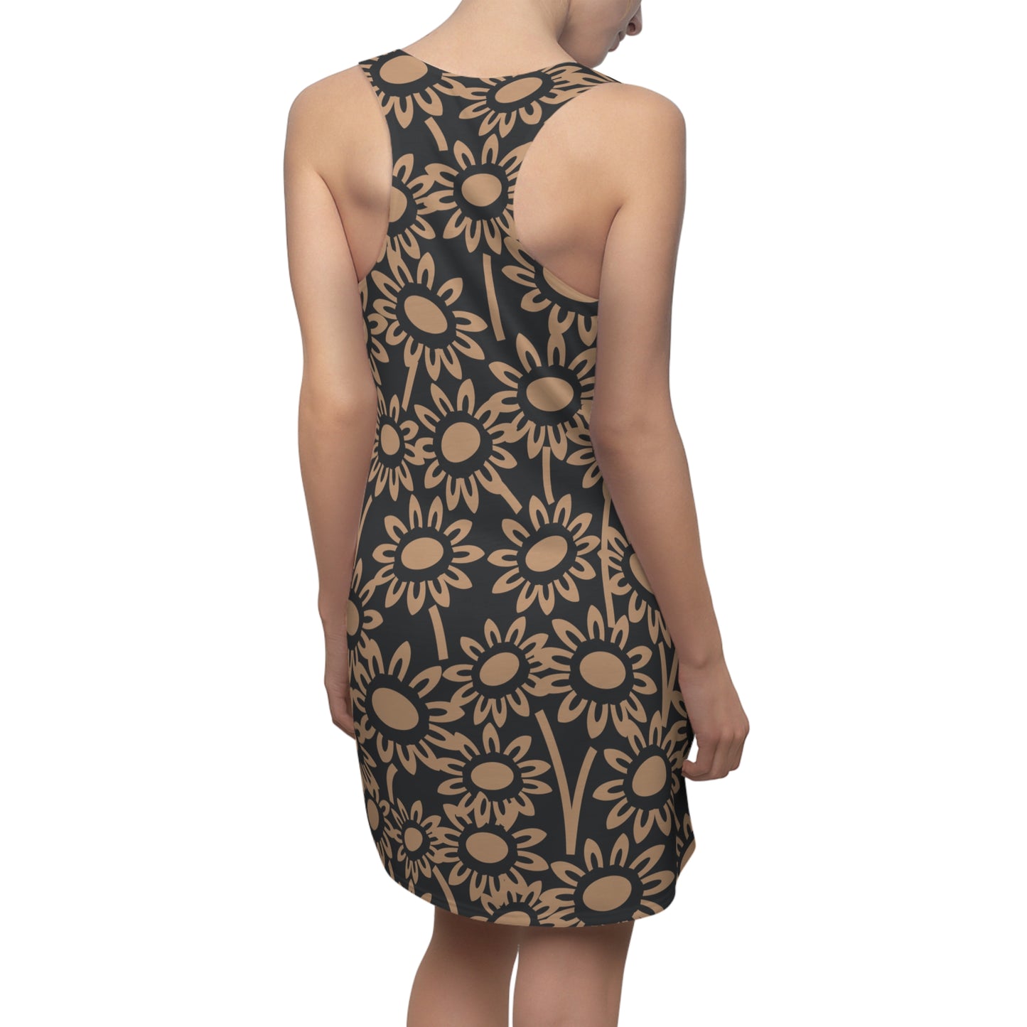 Racerback Kleid Damen – Schwarz Braun Sommerkleid mit Blumenmuster