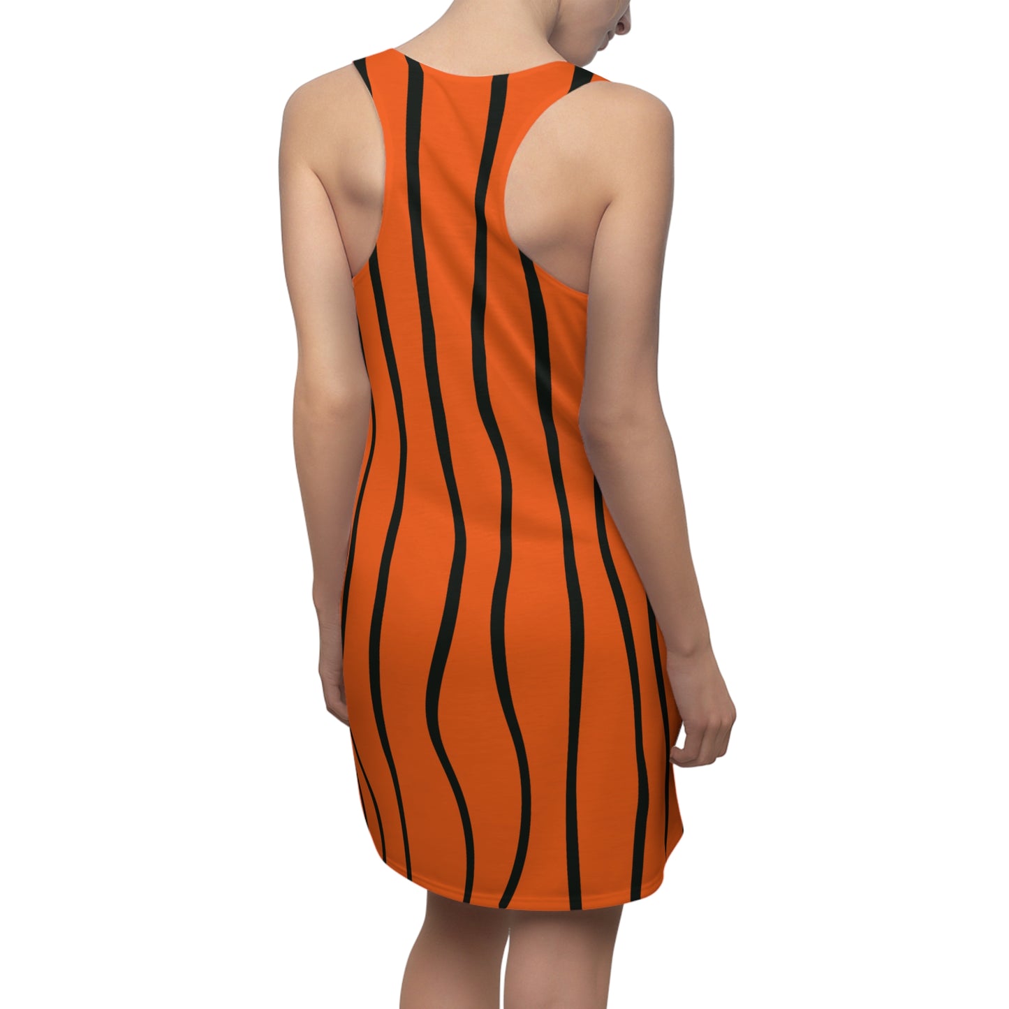 Orange Schwarz Wellen Racerback Kleid – Modernes Sommerkleid