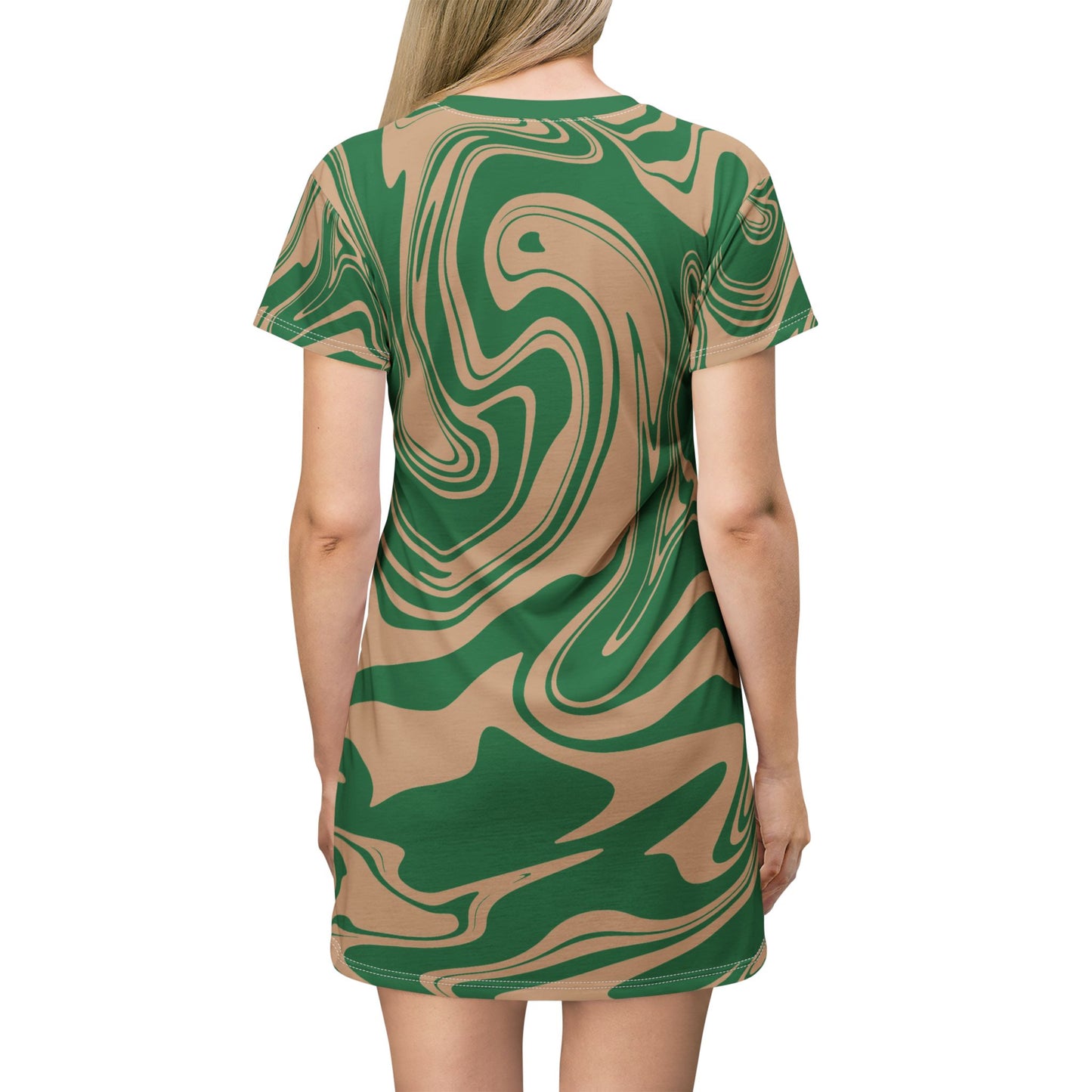 Grünes Damen Kleid Marmor Print T-Shirt Sommer Casual Elegant