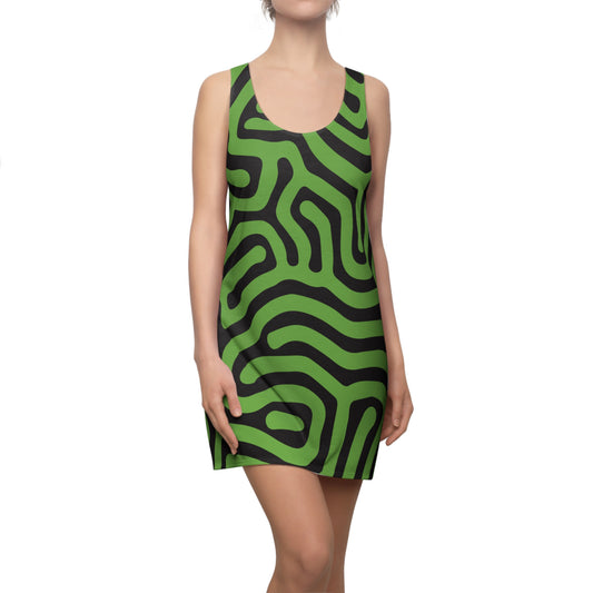 Abstrakt Racerback Kleid – Schwarz Grün Damenmode