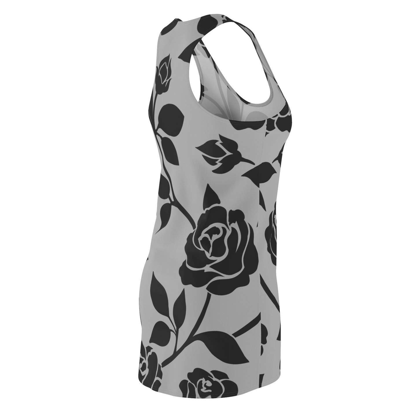 Rosen Racerback Kleid – Elegant Schwarz Grau Design
