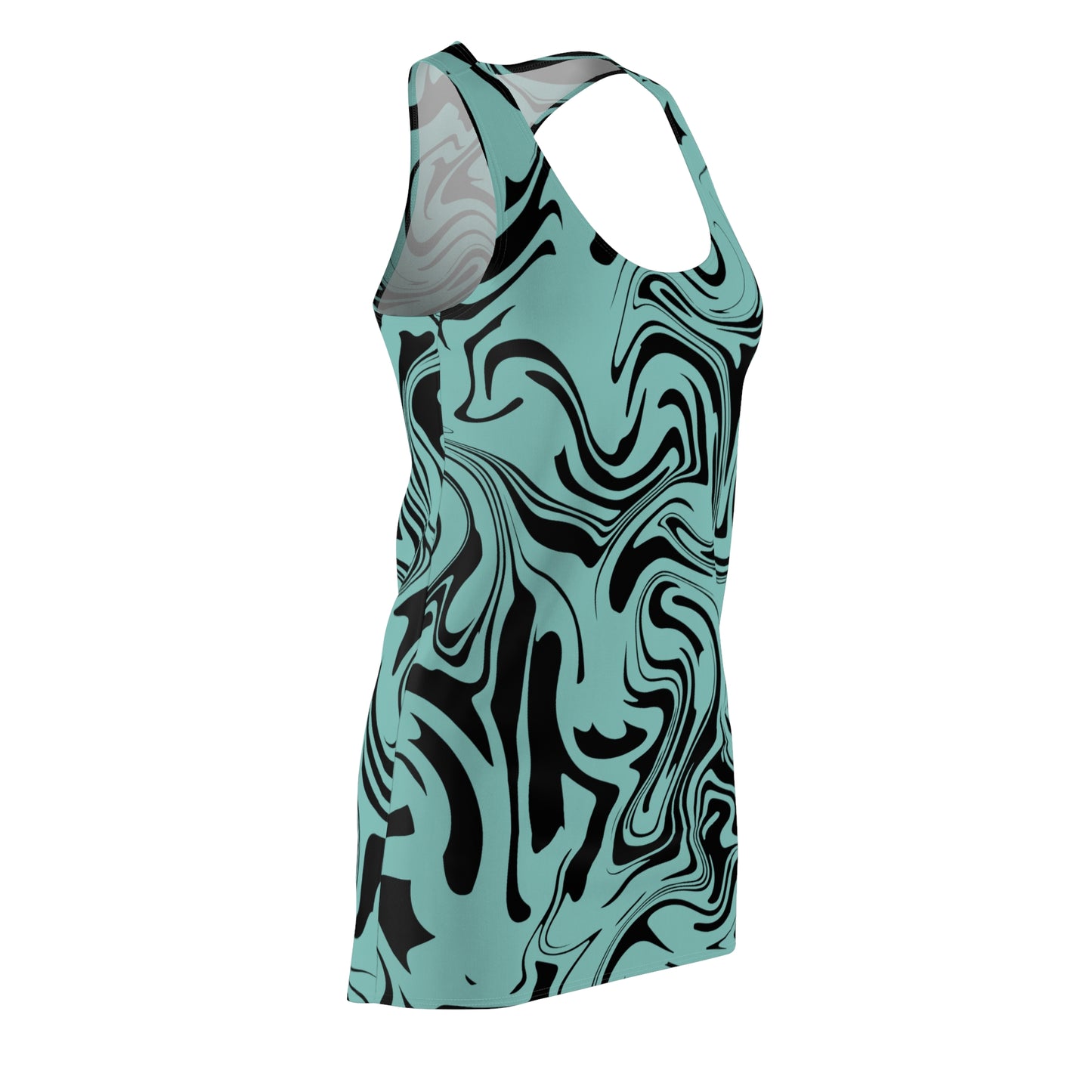 Aqua Schwarz Marmor Racerback Kleid – Trendige Sommer Damenmode