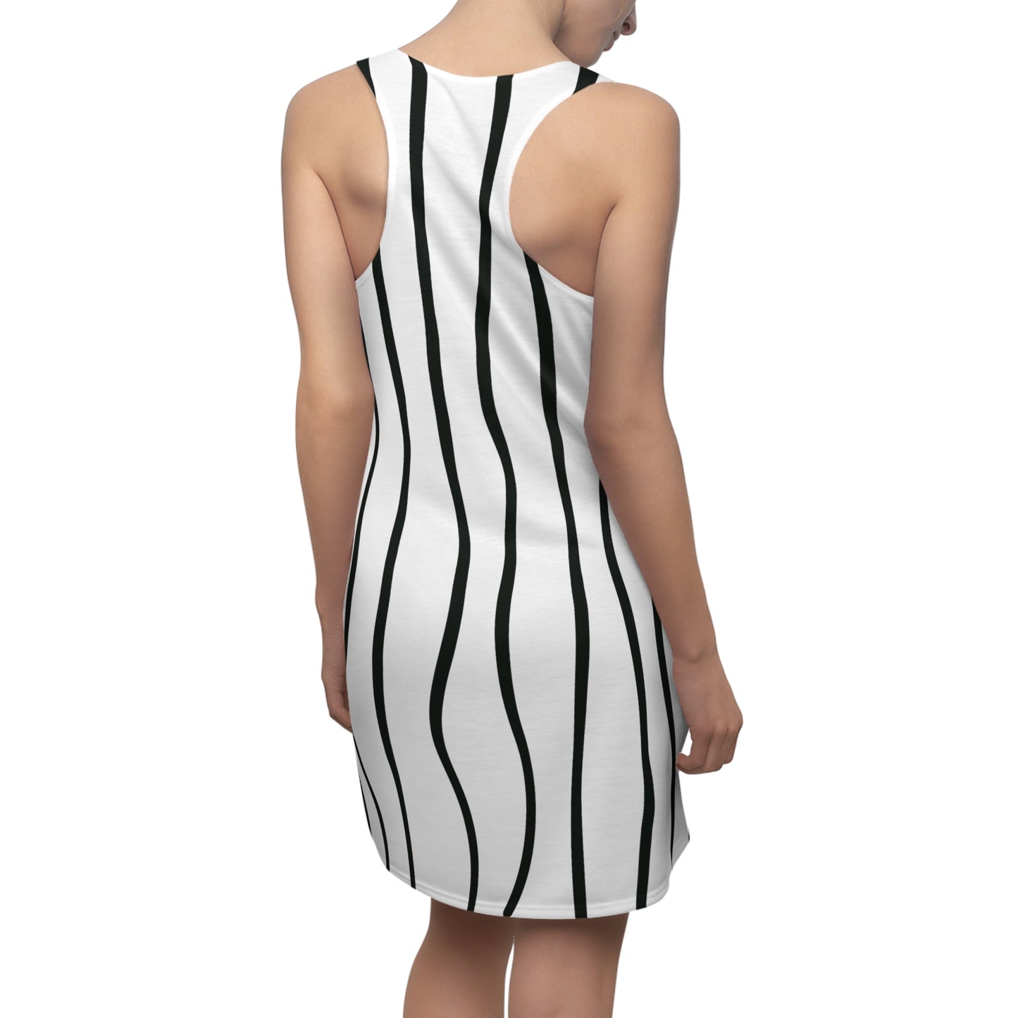 Weiß Schwarz Wellen Racerback Kleid – Modernes Sommerkleid