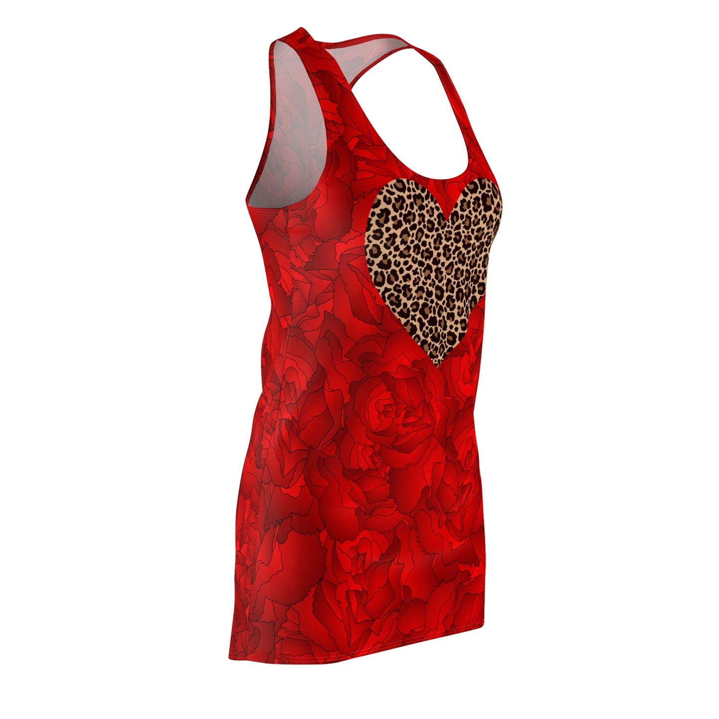Racerback Kleid mit Leoparden-Herz – Rotes Sommerkleid mit Rosenmuster