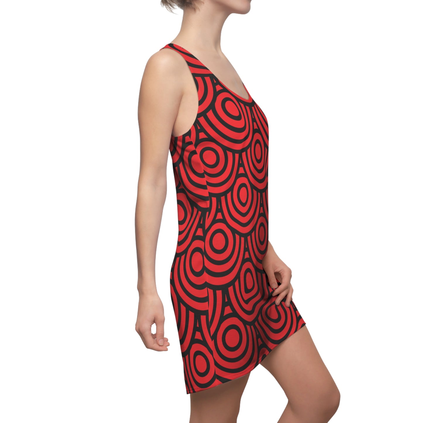 Rotes Kreis Muster Racerback Kleid – Modern & Stilvoll