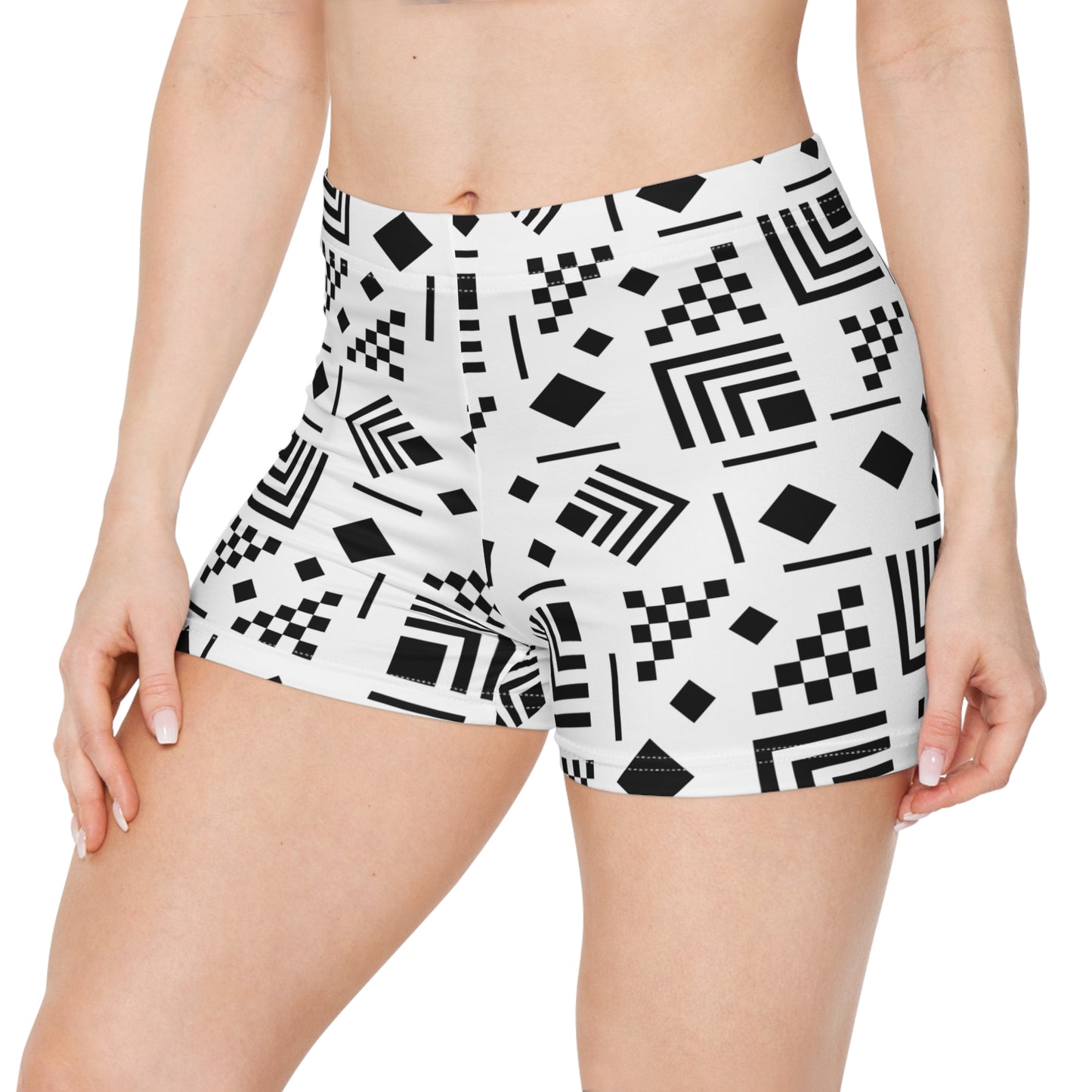Damen Shorts Schwarz Weiss Muster Stylisch Bequem Vielseitig