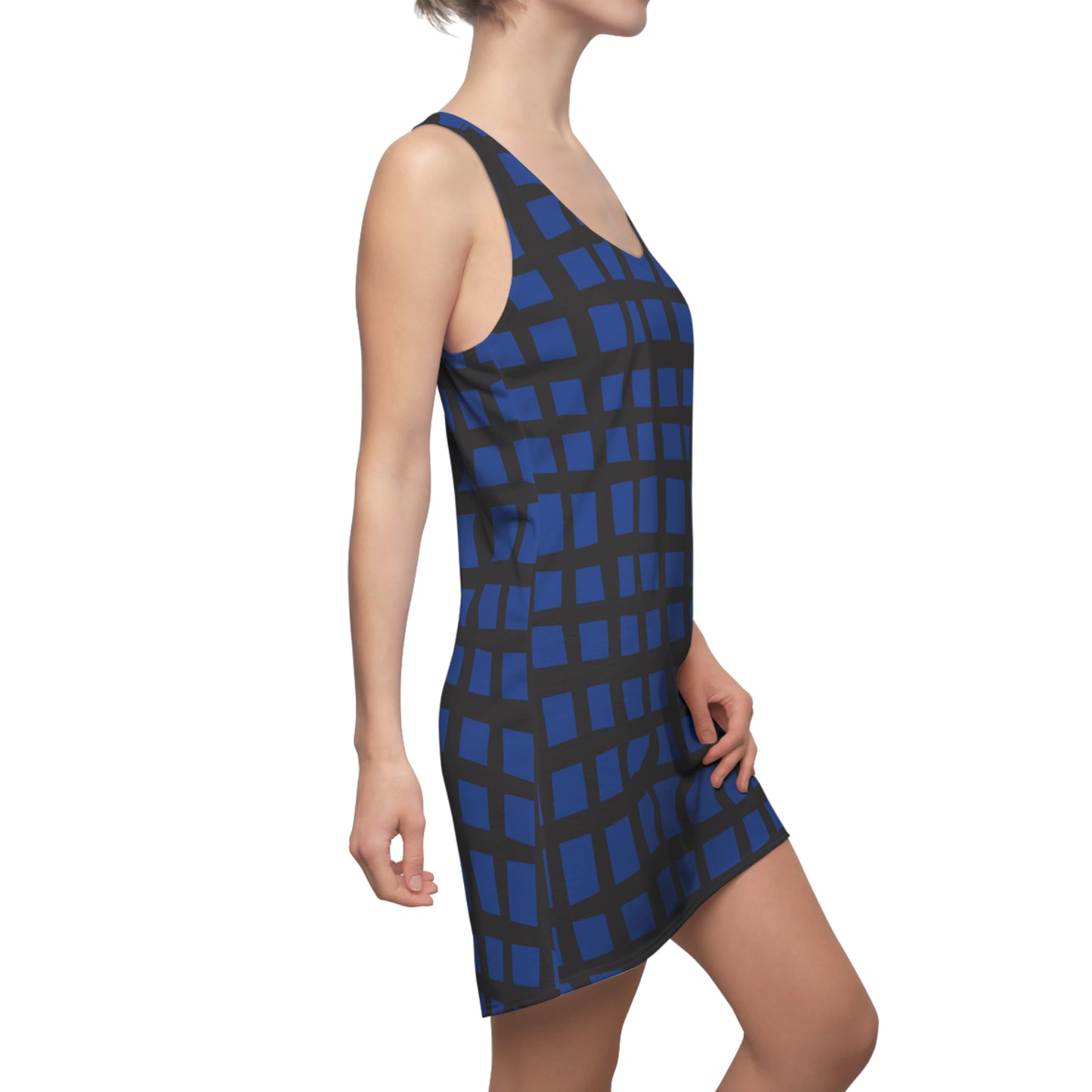 Blaues Grid Racerback Kleid – Moderner Sommerlook