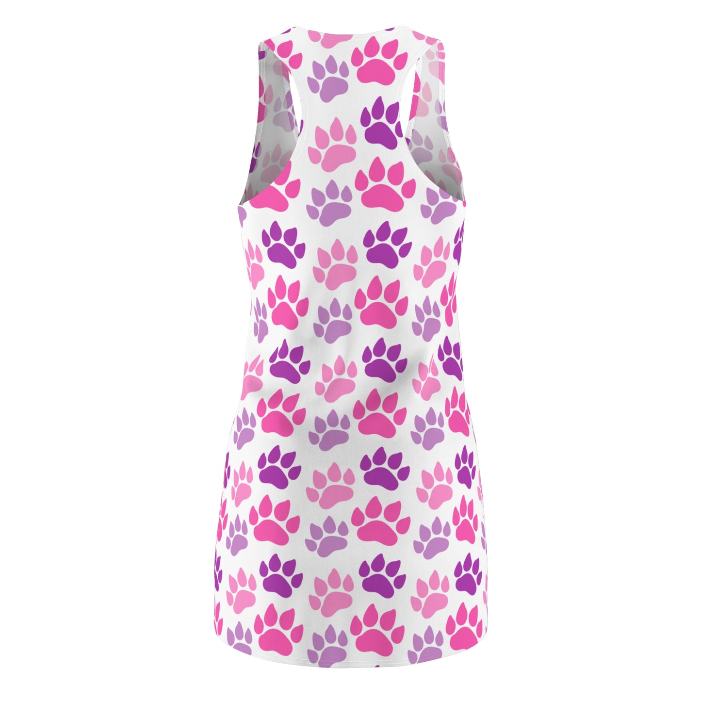 Racerback Kleid Damen – Weißes Sommerkleid mit pinken Pfotenmustern
