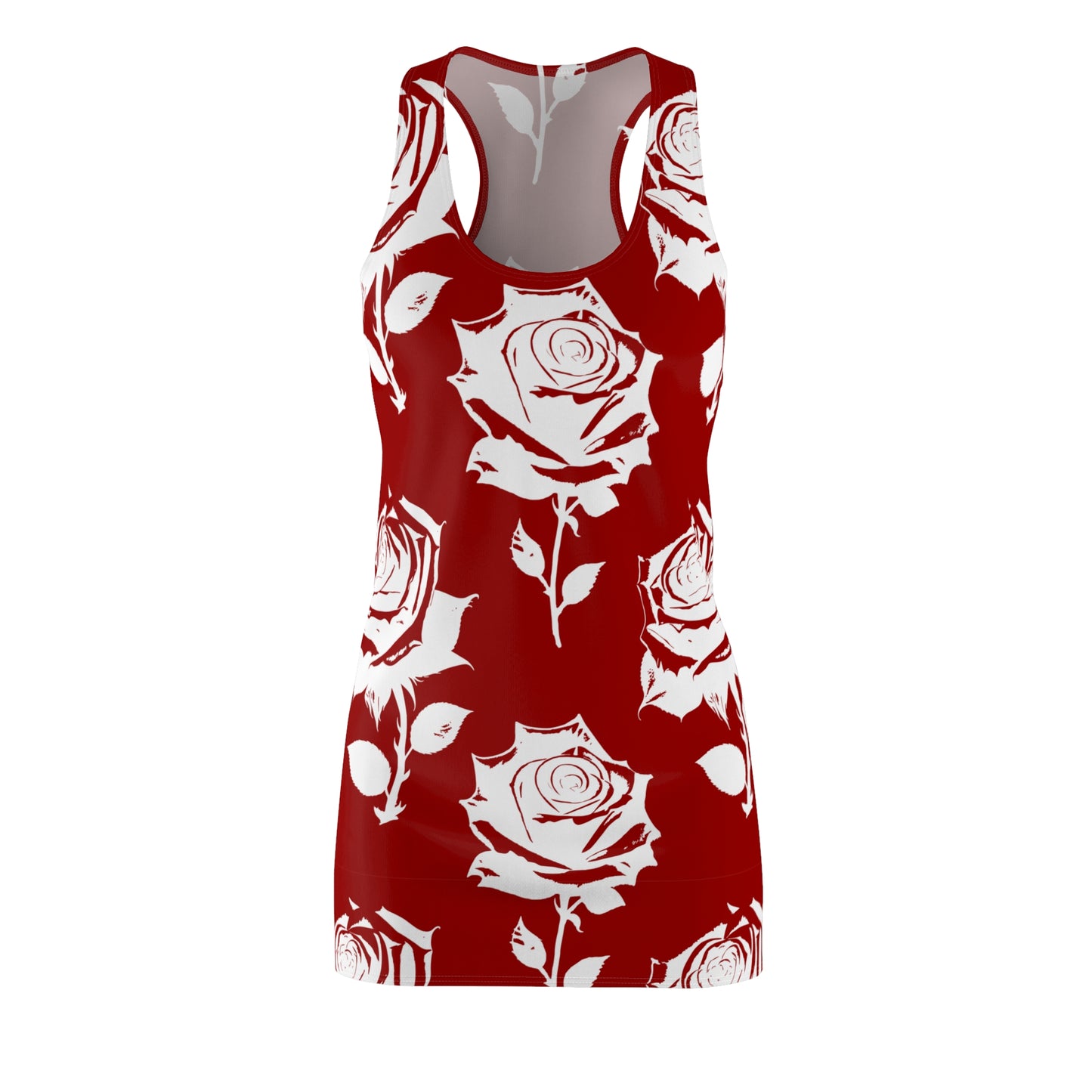 Racerback Kleid Damen – Rot Weiß Sommerkleid mit Rosenmuster Elegant