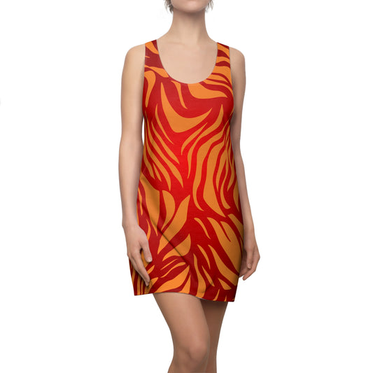 Zebra Print Racerback Kleid – Rot Orange Sommerkleid