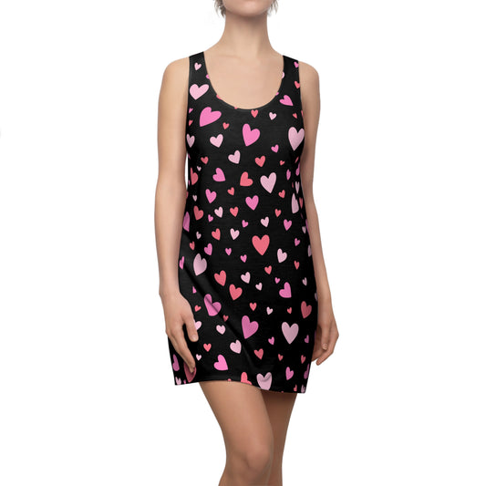 Pink Herz Racerback Kleid – Verspieltes Sommerkleid in Schwarz