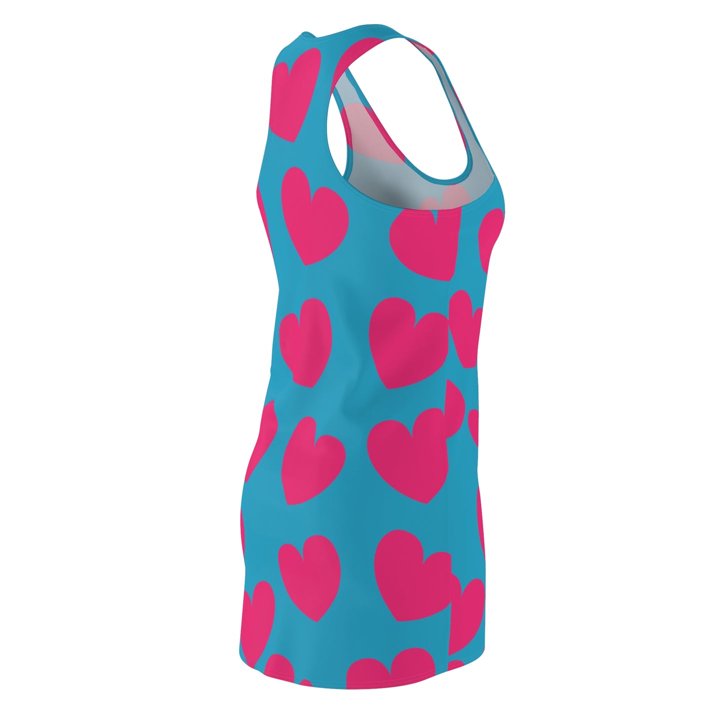 Türkises Damen Kleid Pink Herz Print Racerback Sommer Casual