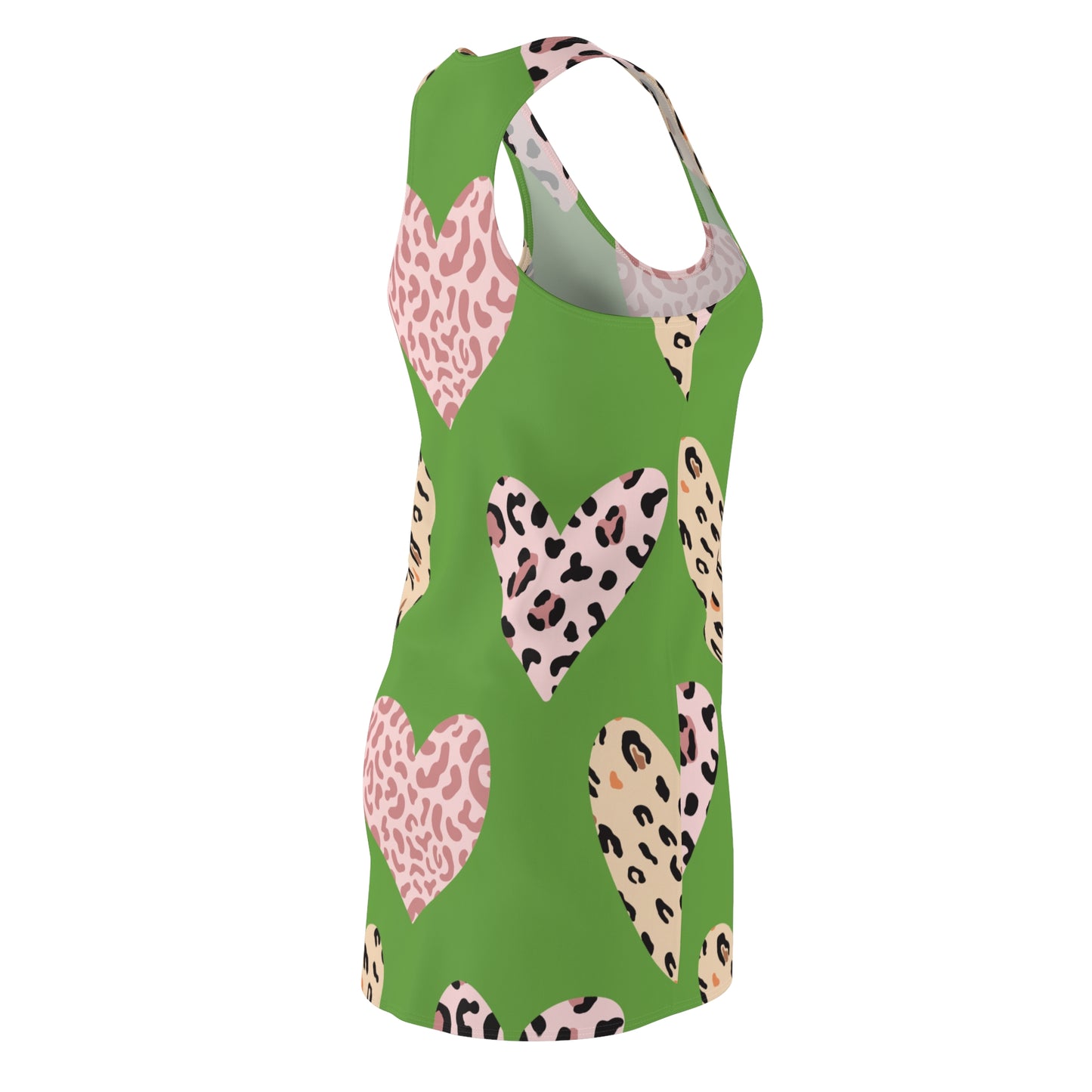 Grün Herz Leopard Racerback Kleid – Weiß Pink Sommerkleid