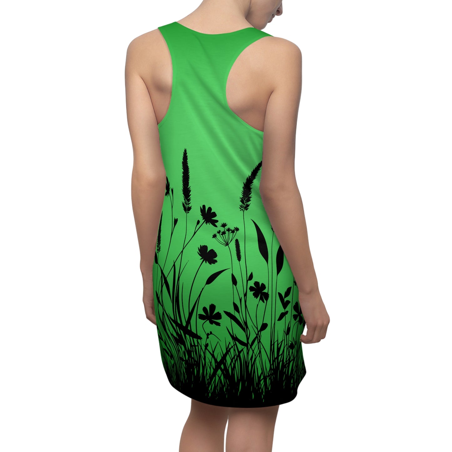 Blumen Silhouette Racerback Kleid – Grunes Sommerkleid