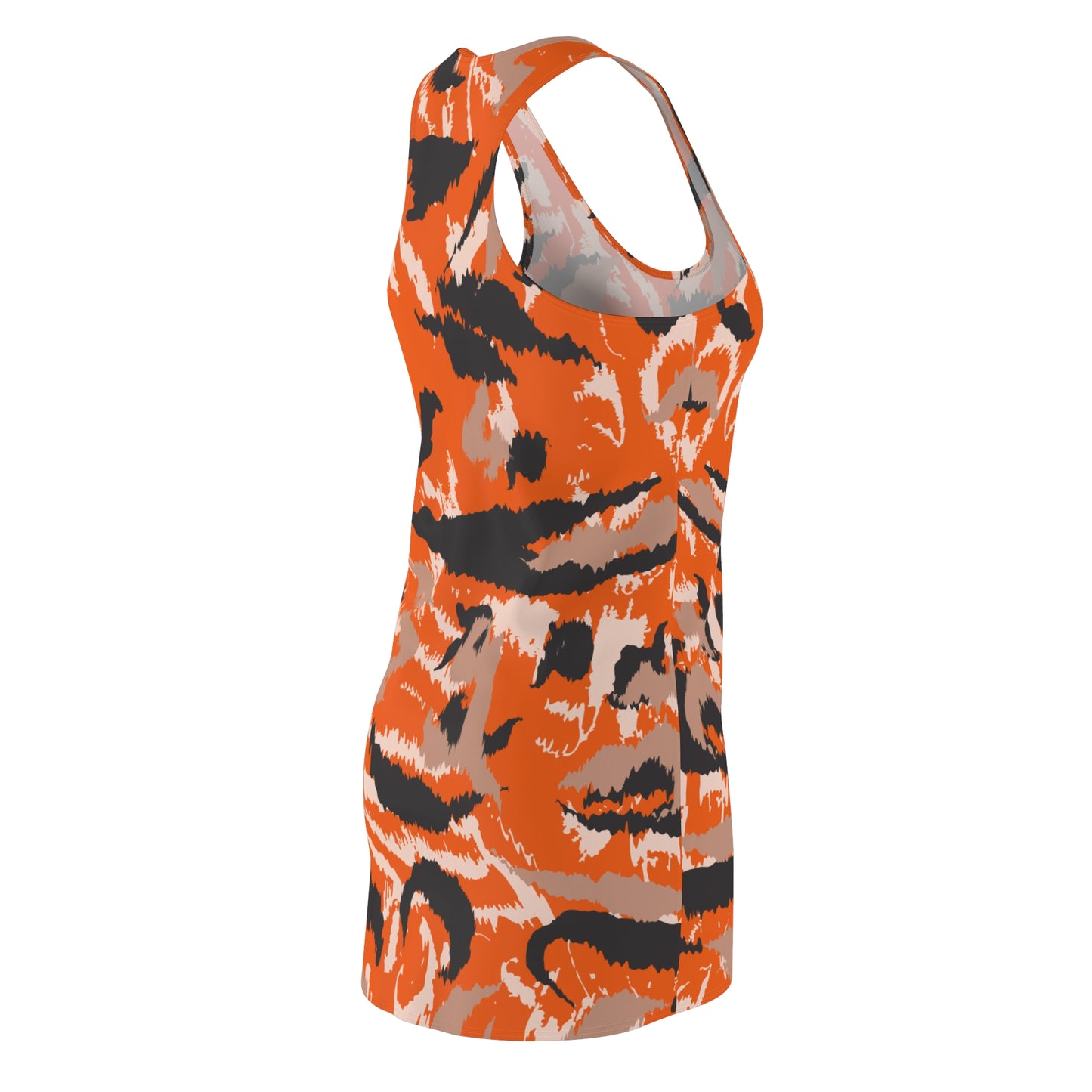Abstrakt Racerback Kleid – Schwarz Beige Weiss Orange Sommerkleid