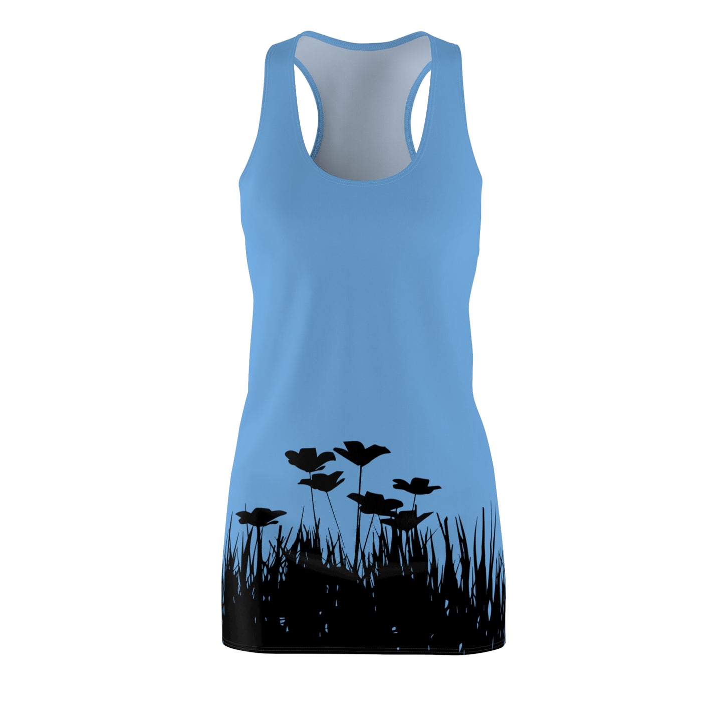 Hellblau Racerback Damenkleid – Botanisches Sommerkleid, Freizeitkleid