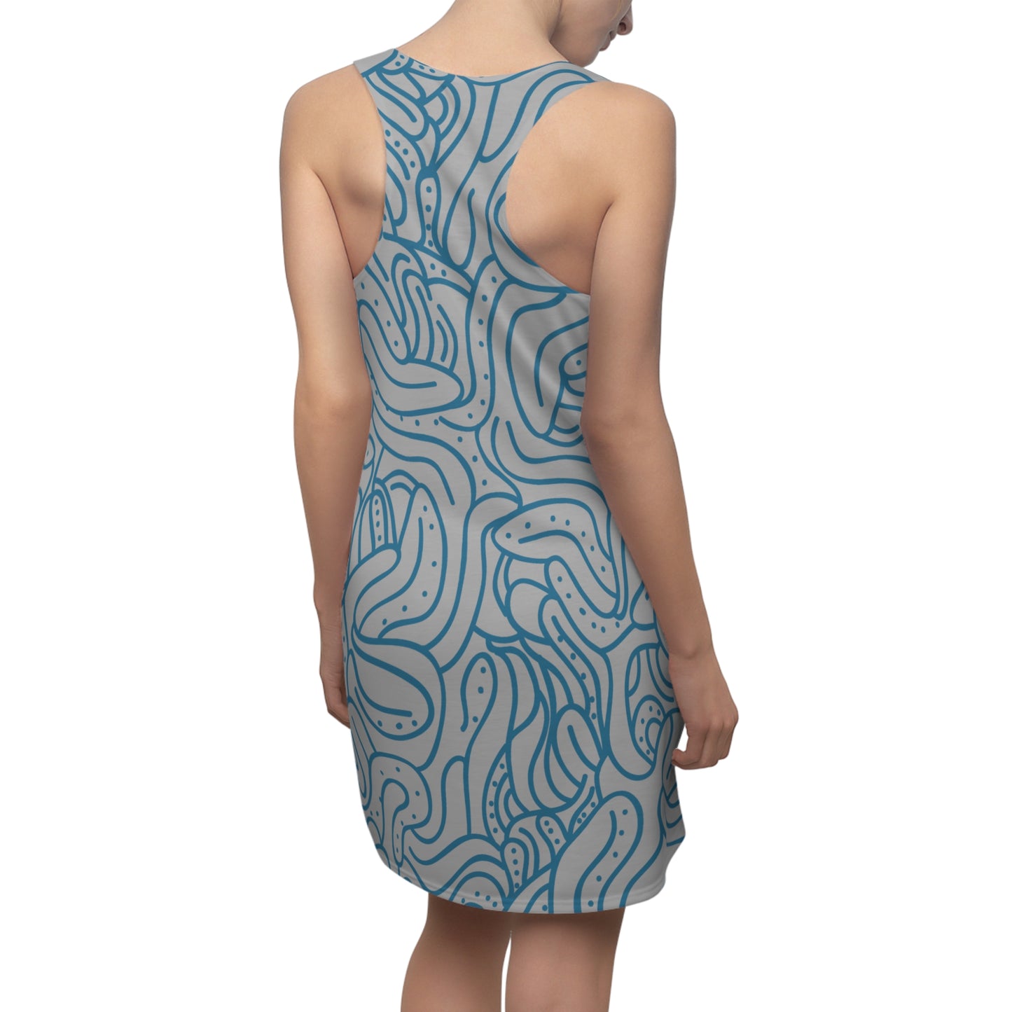 Racerback Kleid Blau Grau – Modernes Wellenmuster