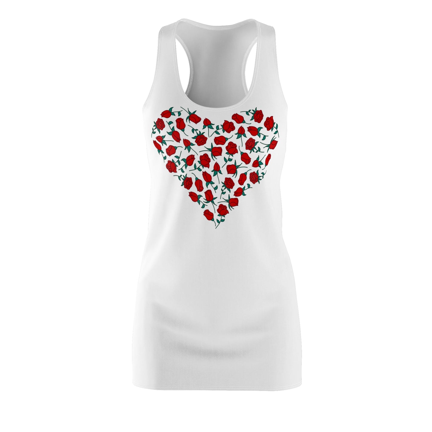 Racerback Kleid mit Rosenherz – Weißes Sommerkleid mit floralem Herz