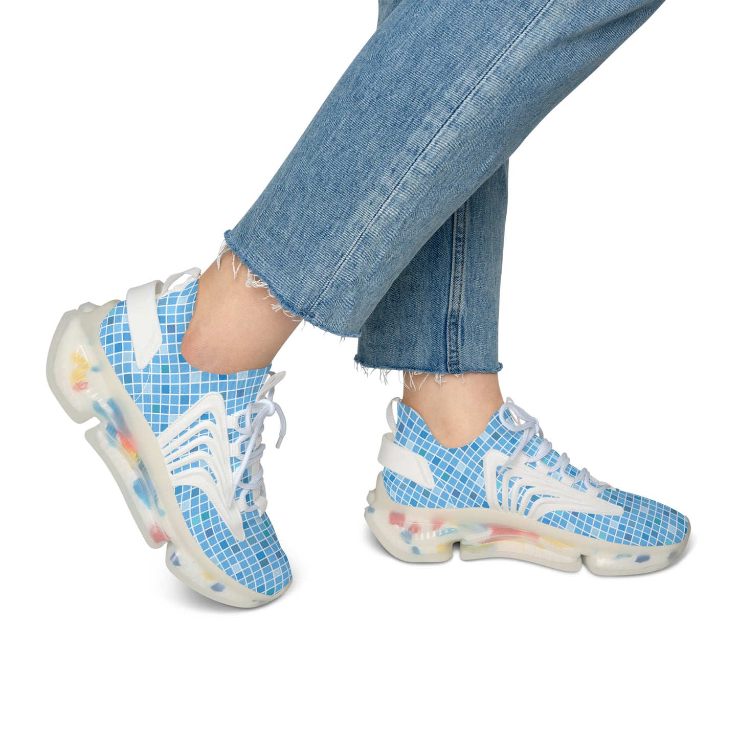 Blaue Damen Sneaker – Trendige Sportschuhe mit modernem Karomuster