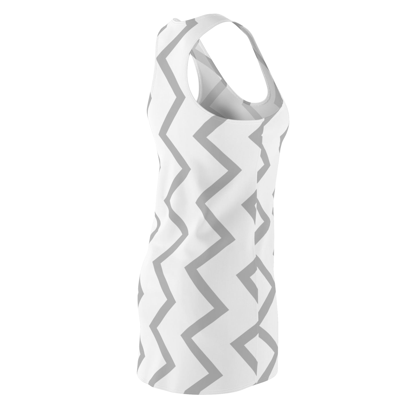 Zickzack Racerback Kleid – Grau Weiß Sommer Damenmode
