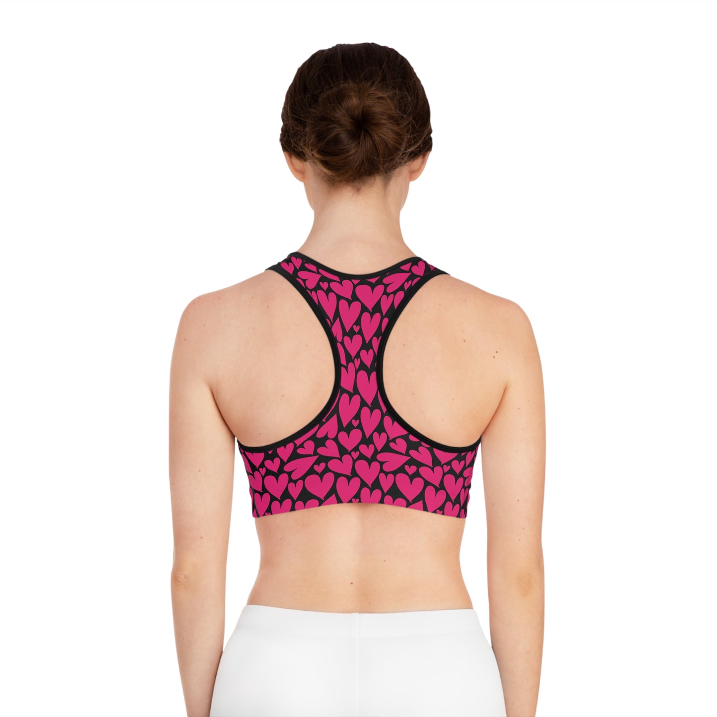 Damen Sport BH Herz Print Pink Schwarz Atmungsaktiv Yoga Fitness Top