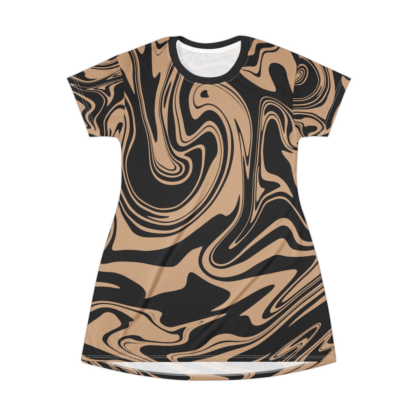 Schwarz Damen Kleid Marmor Print T-Shirt Sommer Casual Elegant