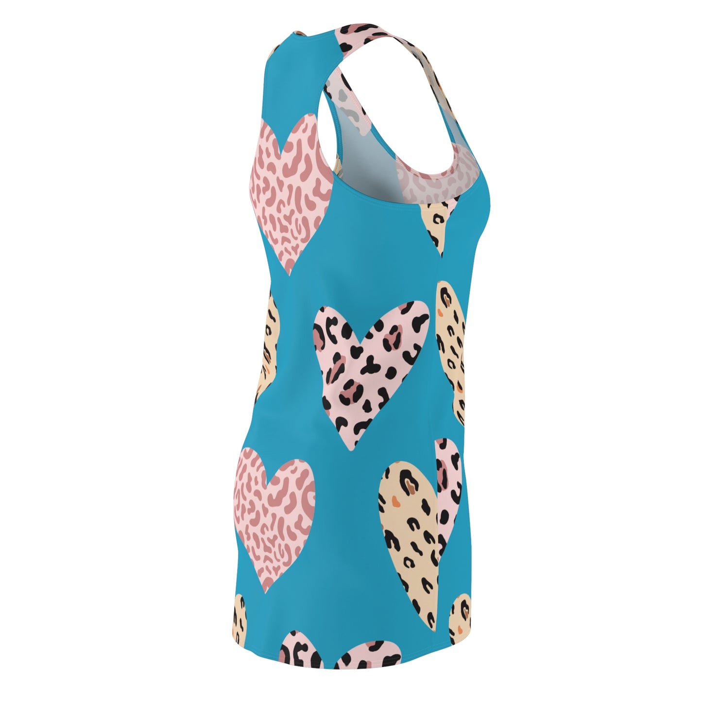 Türkis Herz Leopard Racerback Kleid – Weiß Pink Sommerkleid