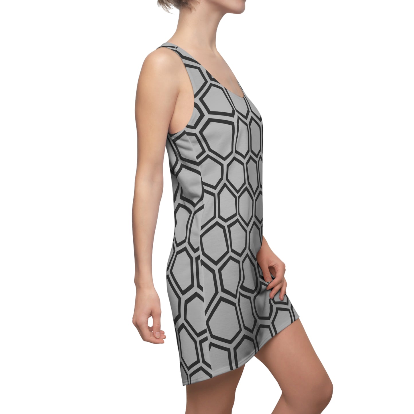 Racerback Kleid Schwarz Grau Hexagon Muster Damen Sommer