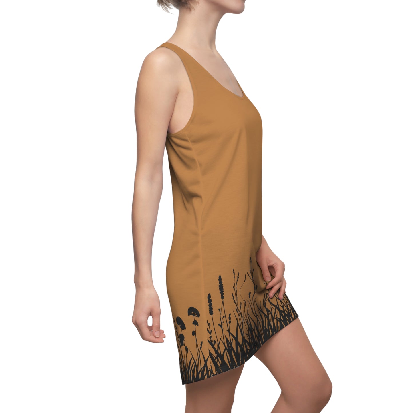 Hellbraun Floral Silhouette Racerback Kleid – Elegantes Sommerkleid