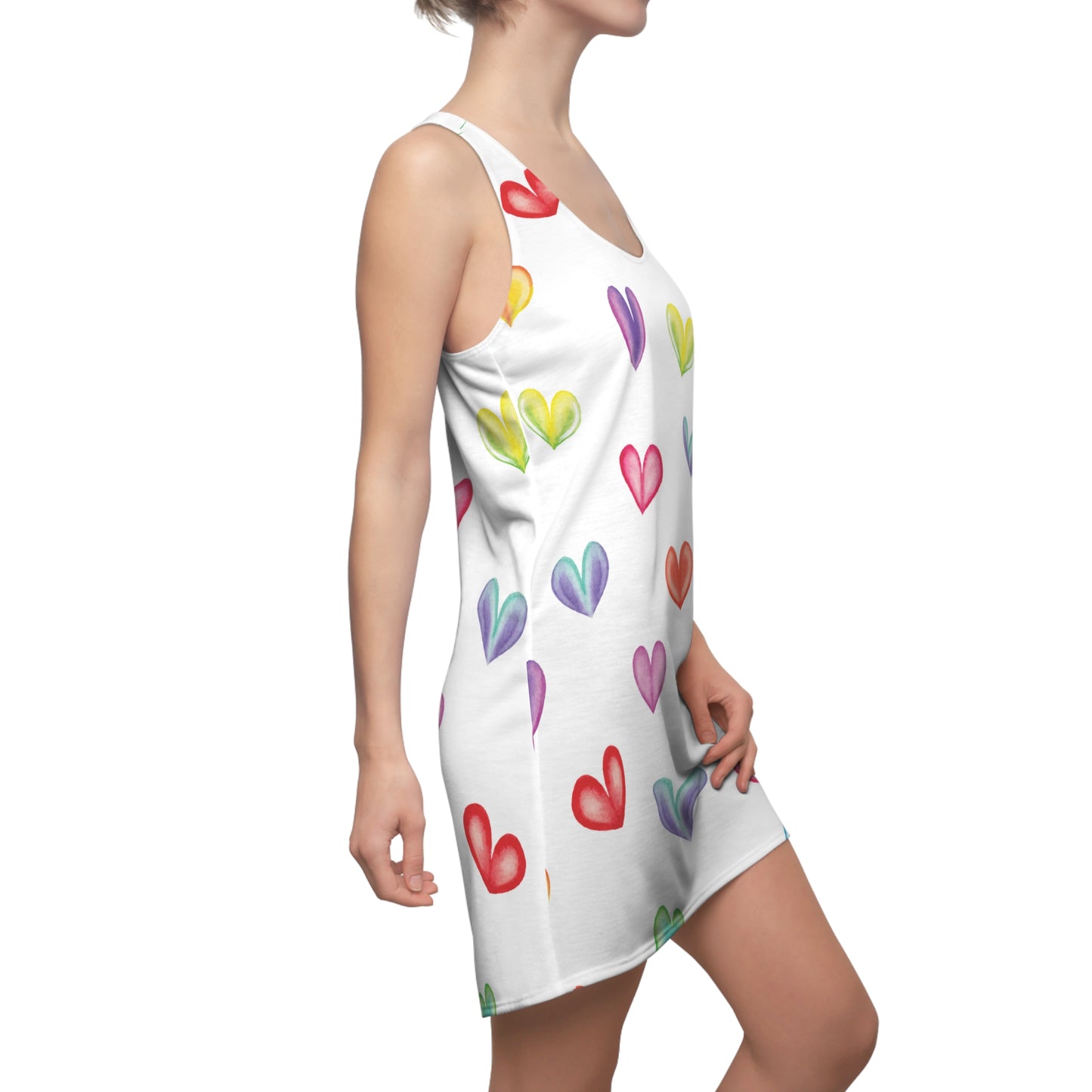 Racerback Kleid mit buntem Herzmuster – Sommerkleid Colorful Heart