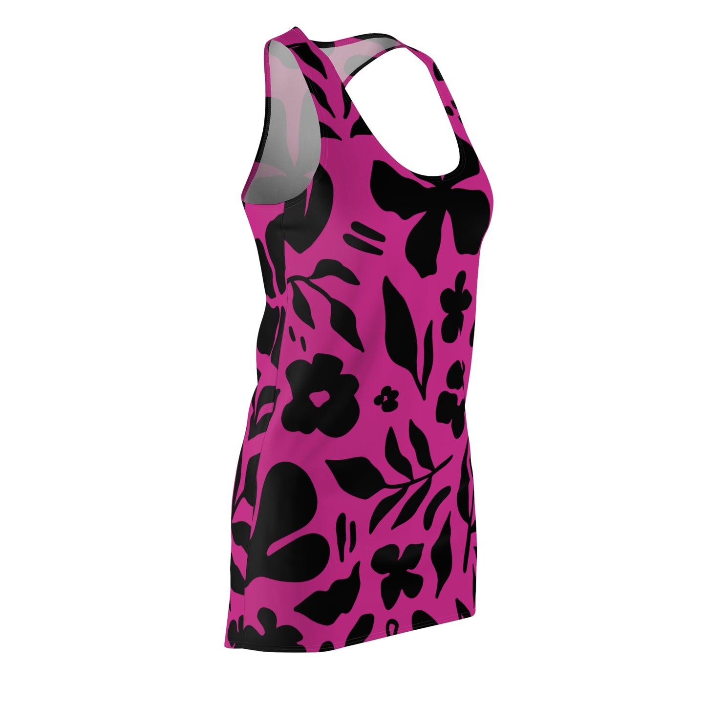 Schwarz Pink Floral Racerback Kleid – Sommer Damenmode