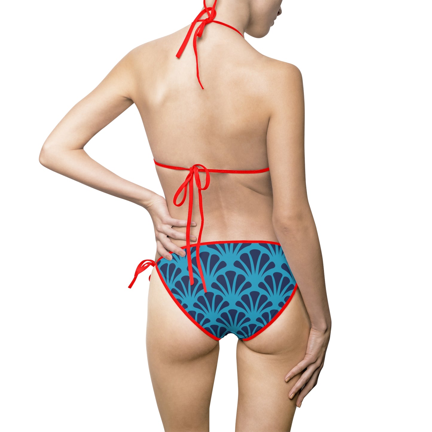 Türkis Blau Muster Bikini Set – Mit Push Up