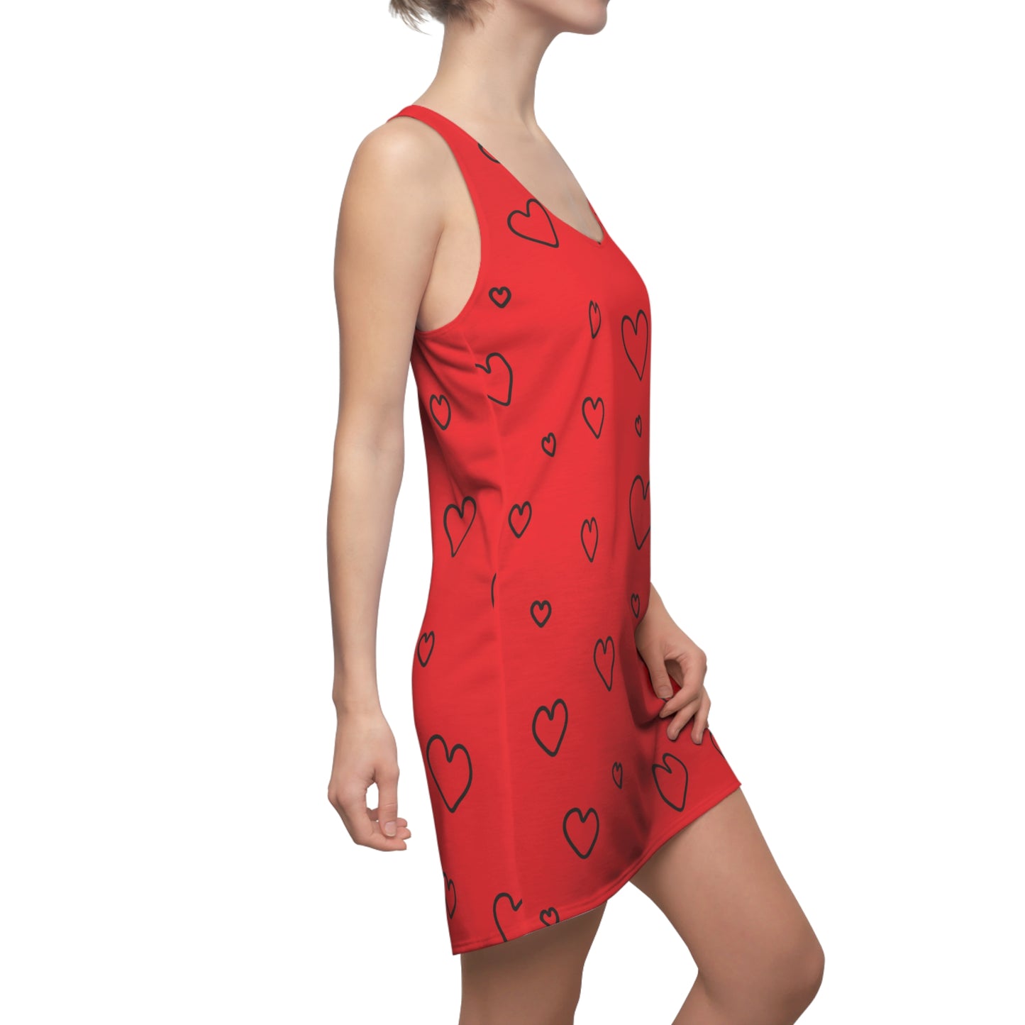Racerback Kleid mit Herzmuster in Schwarz-Weiß – Heart Print, Cute
