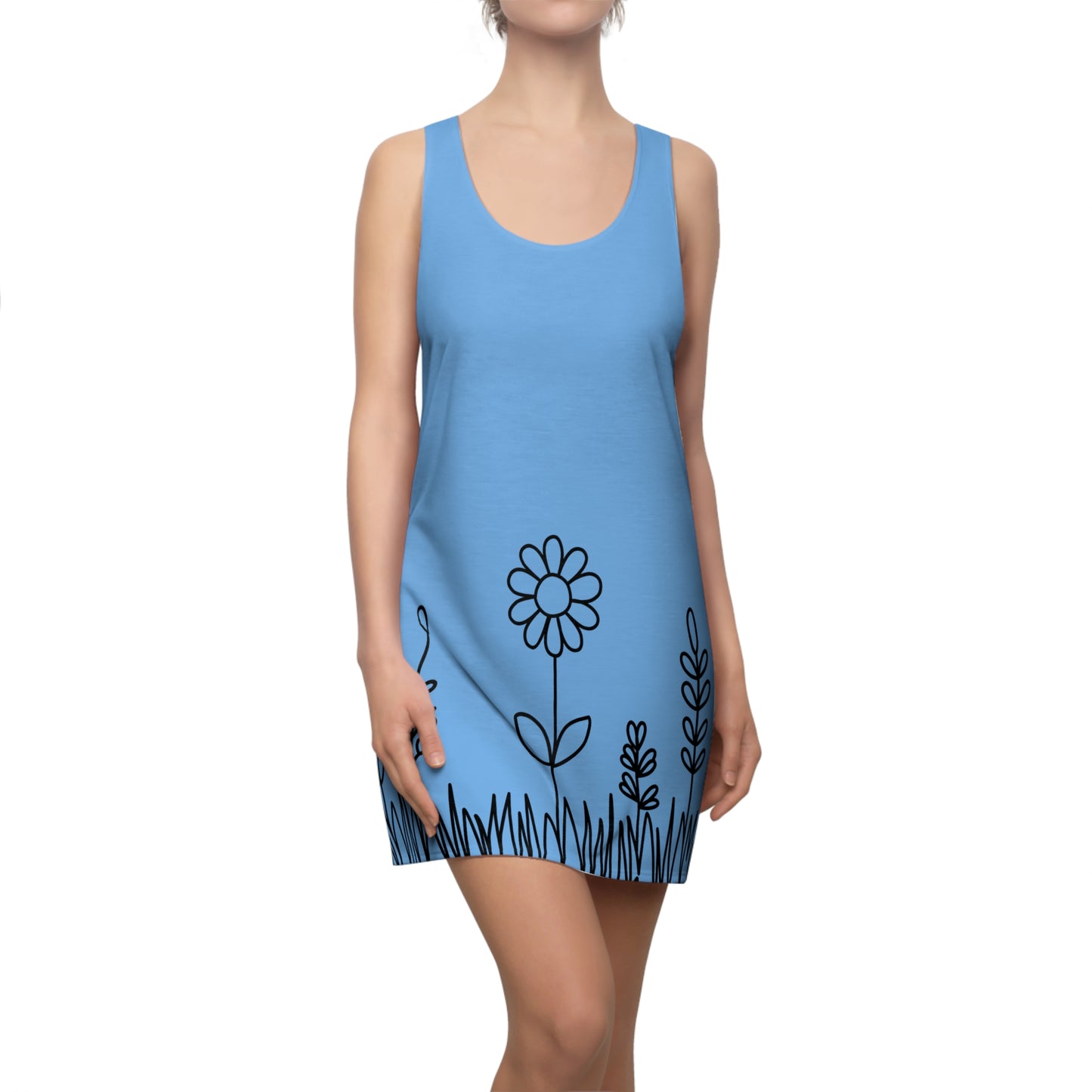 Hellblau Blumen Racerback Kleid – Bequemes Sommerkleid