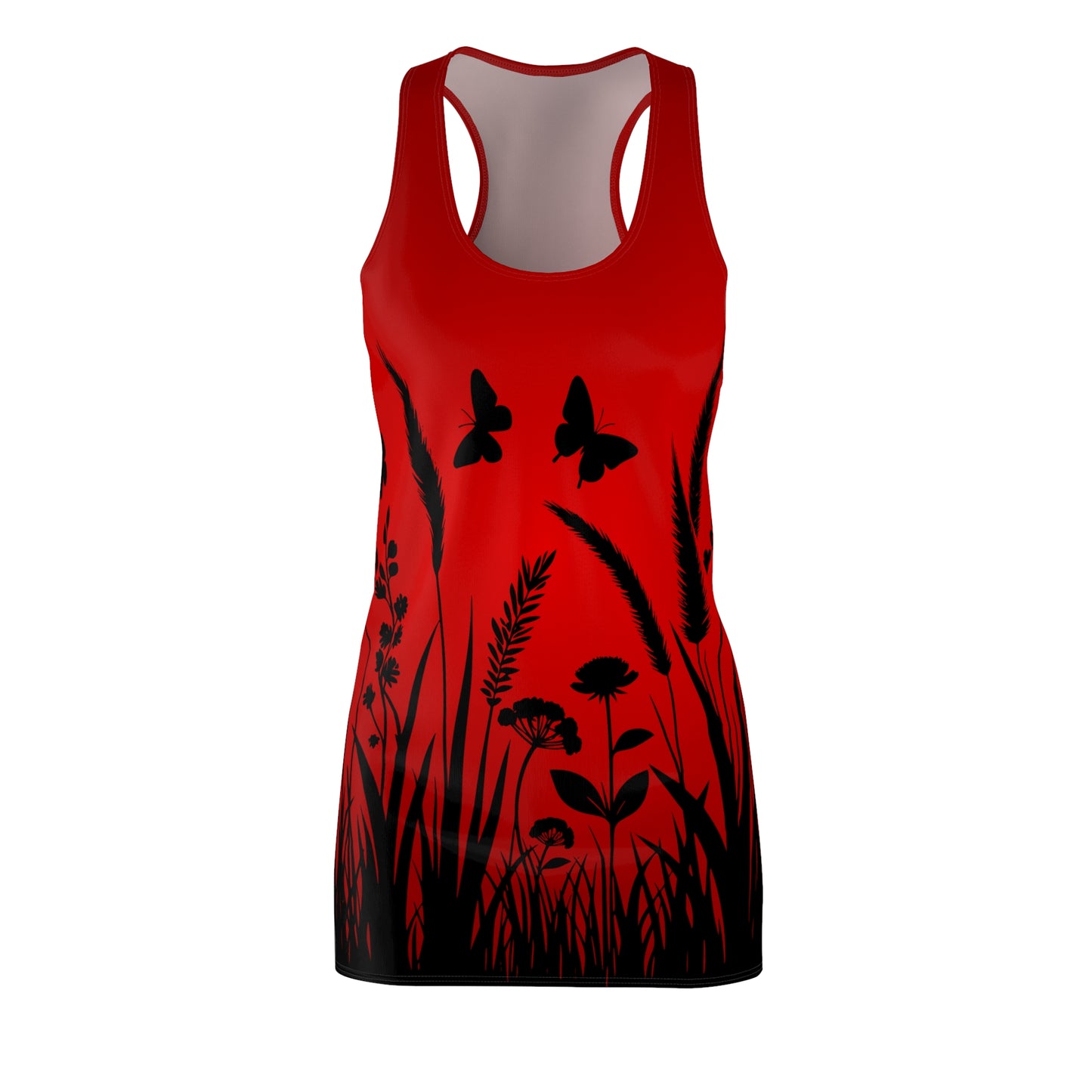 Sunny Butterfly Racerback Dress – Red Summer Dress with Floral Print