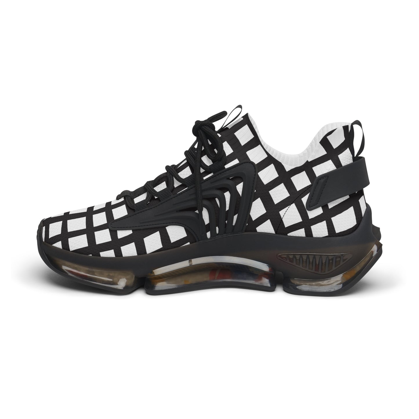 Damen Sneaker Schwarz Weiß Modern Linienmuster Atmungsaktiv