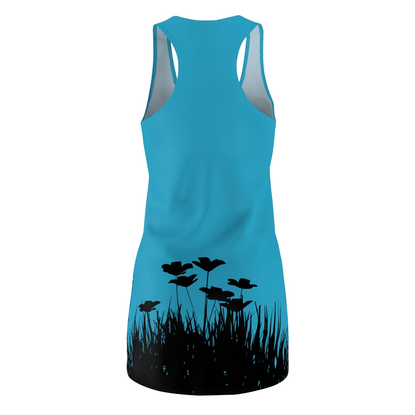 Türkis Racerback Damenkleid – Botanisches Sommerkleid, Freizeitkleid
