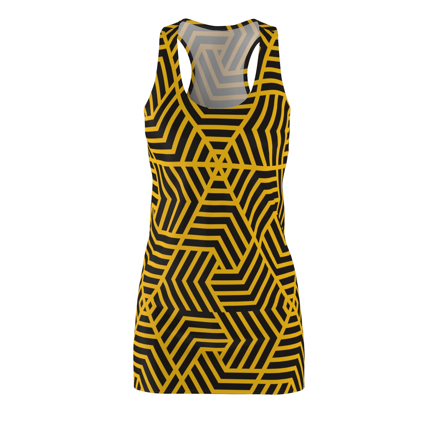 Racerback Kleid Damen – gelbes Sommerkleid mit geometrischem Muster
